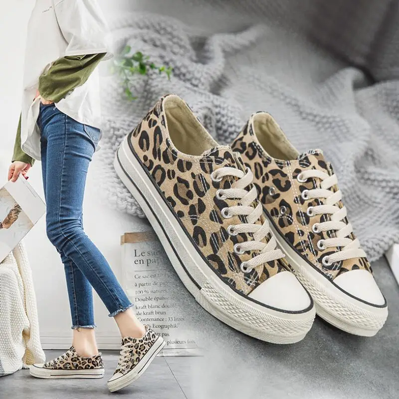 

Women Casual Shoes Shallow Leopard Print Ladies Canvas Shoes woman Spring And Autumn New Fashion Flat Lace-up Female Footwear