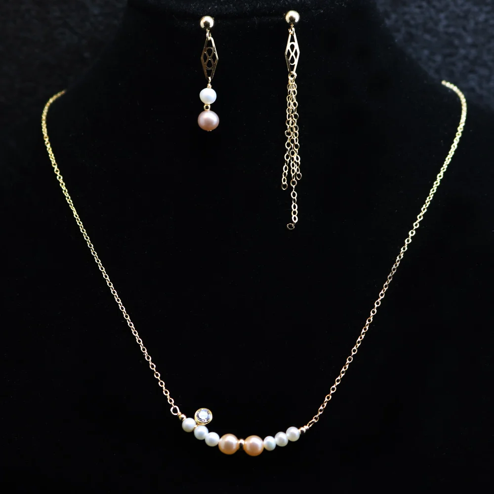 

Nobuer Trendy 14kGF pearl Necklace and Pearl Earrings Jewelry Sets For Women 100% Real natural freshwater Pearl Jewelry sets