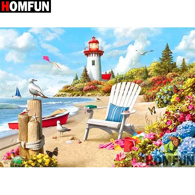 

HOMFUN Full Square/Round Drill 5D DIY Diamond Painting "Lighthouse landscape" Embroidery Cross Stitch 3D Home Decor Gift A12610