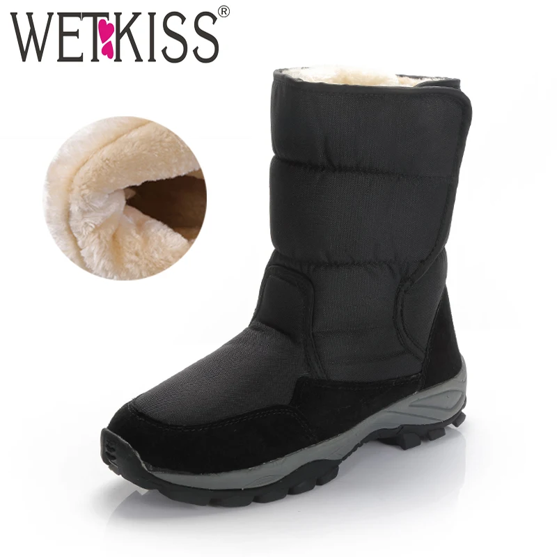 

WETKISS Winter Warm Thick Plush Men Snow Boots Round Toe Footwear Casual Platform Boy Snow Boot Unisex Shoes Men 2018 New Black