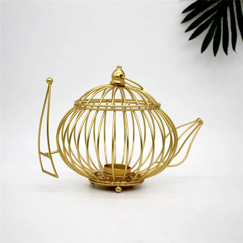 Creative Iron Candle Holders Wire Teapot-Shaped Hollow Design Candlestick Dedication candlesticks for home decor 3N26 (8)
