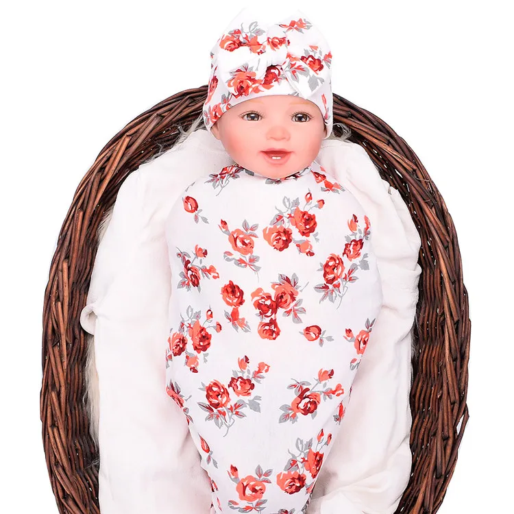 Новая модная свежая Пеленка, отличное качество, детское одеяло хлопок, удобное мягкое одеяло для новорожденных, хлопчатобумажное одеяльце+ шляпа с бантом - Цвет: A