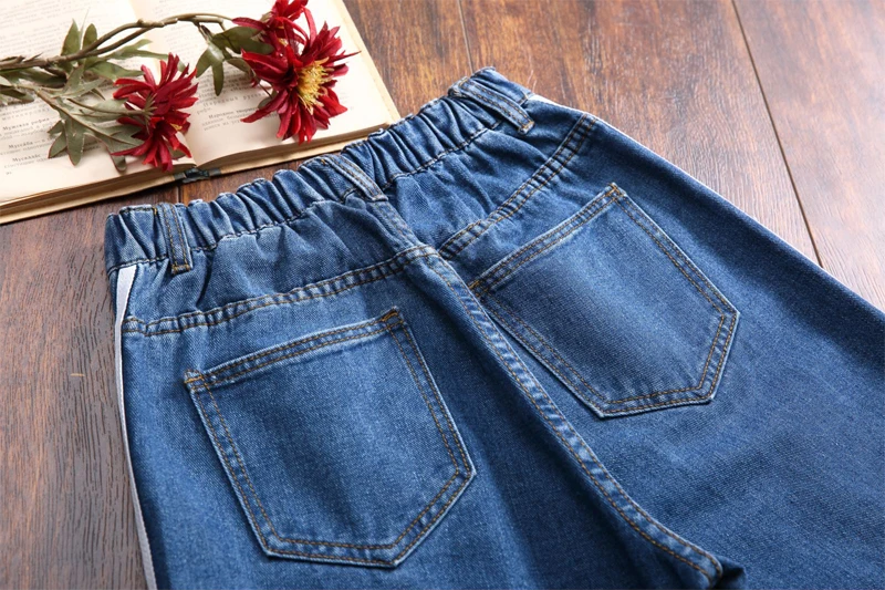 Джинсы женские эластичные с высокой талией джинсовые брюки для дам свободного размера плюс джинсовые брюки женские темно-синий светильник в полоску