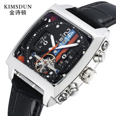 

Sport fashion explosion section square belt tourbillon automatic mechanical watch waterproof business men watch