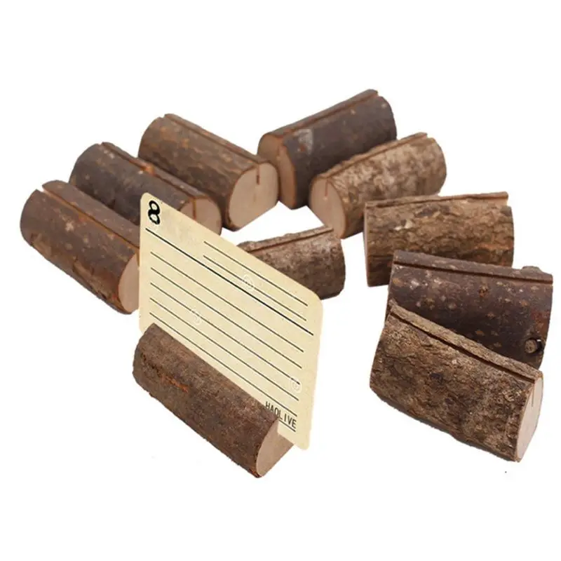 10pcs Wooden Stump Shape Wedding Party Reception Stand Number Name Table Menu Picture Photo Clip Place Card Holder