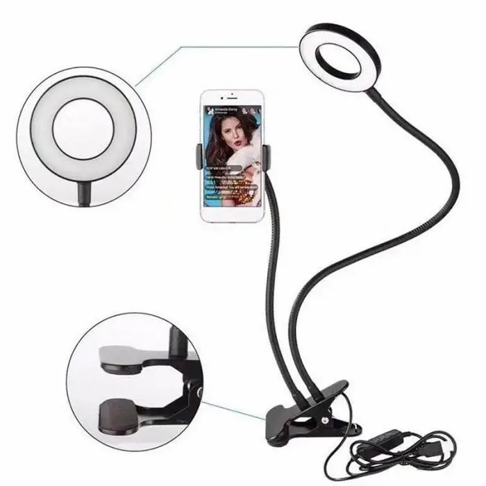 Селфи кольцо свет держатель телефона Подставка для живого потока макияж зажим для скобы кронштейна настольная Светодиодная лампа TN88