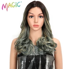 Волшебные волосы синтетические парики на шнурках спереди для черных женщин Омбре естественная волна 2" дюймов боб парики термостойкие я часть парик для женщин