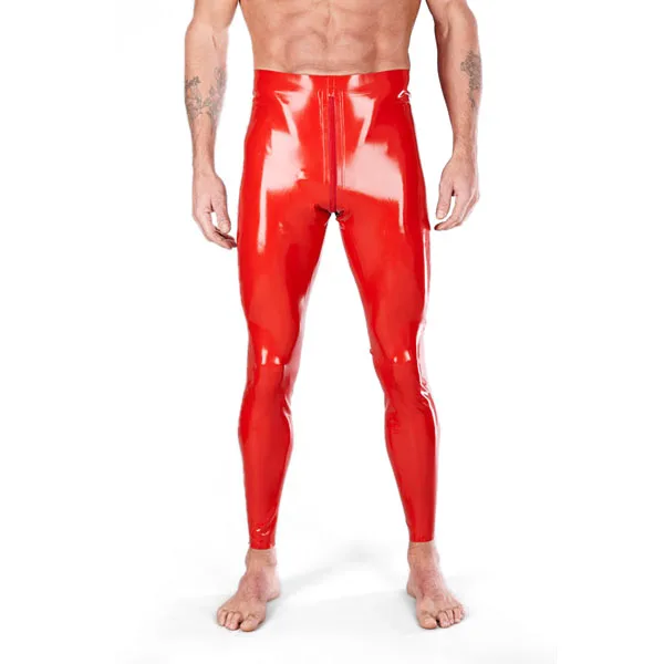 

Red Latex Leggings With Through Crotch Zip Latex Tight Trousers Panties