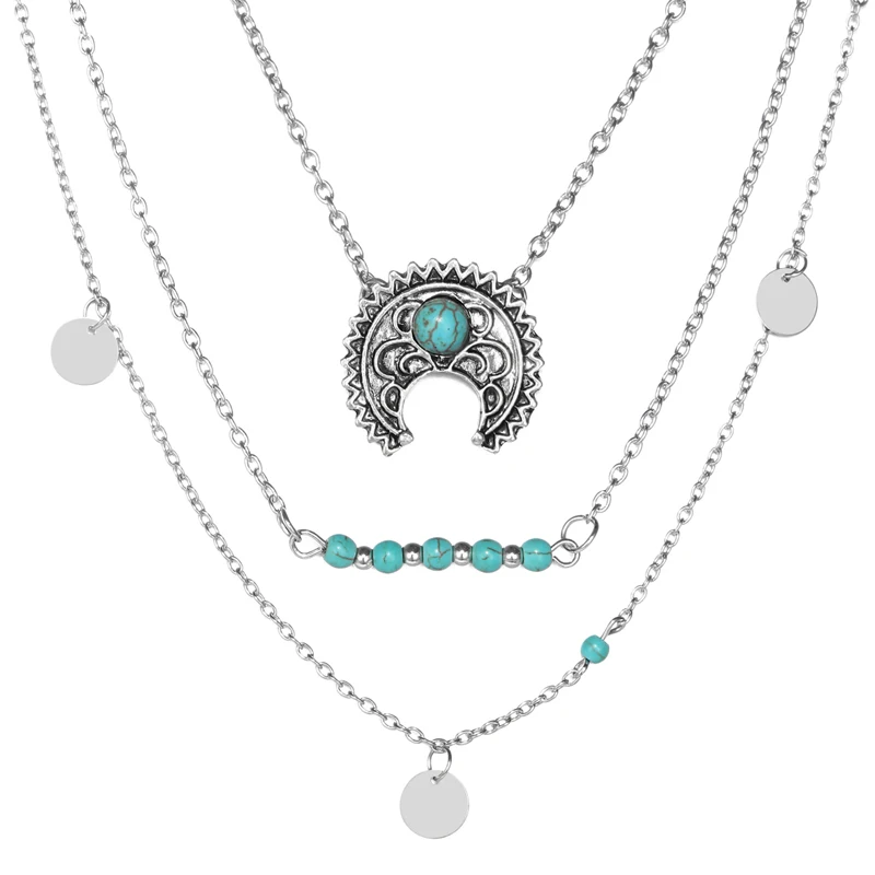

Hesiod Multilayer Silver Color Short Choker Chain Necklace Crystal Moon Tree Wave Shell Pendant for Women