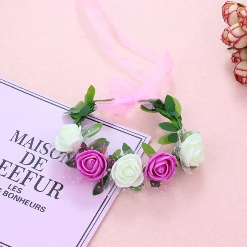 

Women Girls Wrist Corsage Wristband Contrast Candy Color 5 Foam Flower Bridal Bridesmaid Wedding Wave Point Mesh Ribbon Bracelet