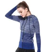 Спереди с капюшоном и застежкой-молнией женские футболки для йоги длинный рукав, для йоги Топ градиент облегающие майки Для женщин пальто для фитнеса Беговая Спортивная куртка