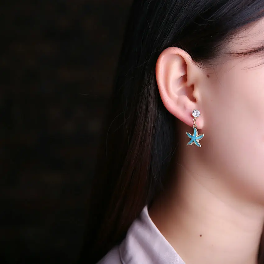 

TianBo fashion Hot Sale Free Shipping Synthetic Blue starfish Ear Stud Earrings For Women