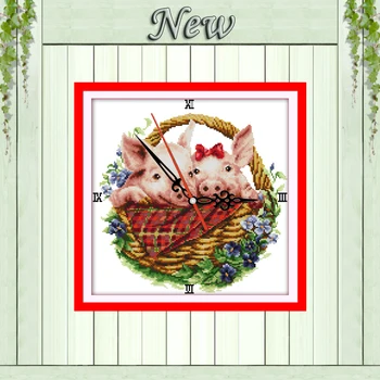 

Pig in flower basket decor painting counted printed on canvas DMC 14CT 11CT Chinese Cross Stitch Needlework Sets Embroidery kits