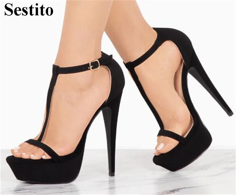 

Women Flock Solid Peep Toe Buckle Strap Cover Heel Basic Sandals Summer Sexy Super High Thin Heels Platform Dress Women Shoes