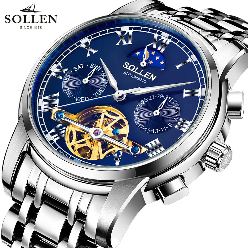 

zegarki meskie Tourbillon Auto Mechanical Mens Watches Top Brand Luxury Automatic Wrist WatchClock Men Stainless Steel Skeleton