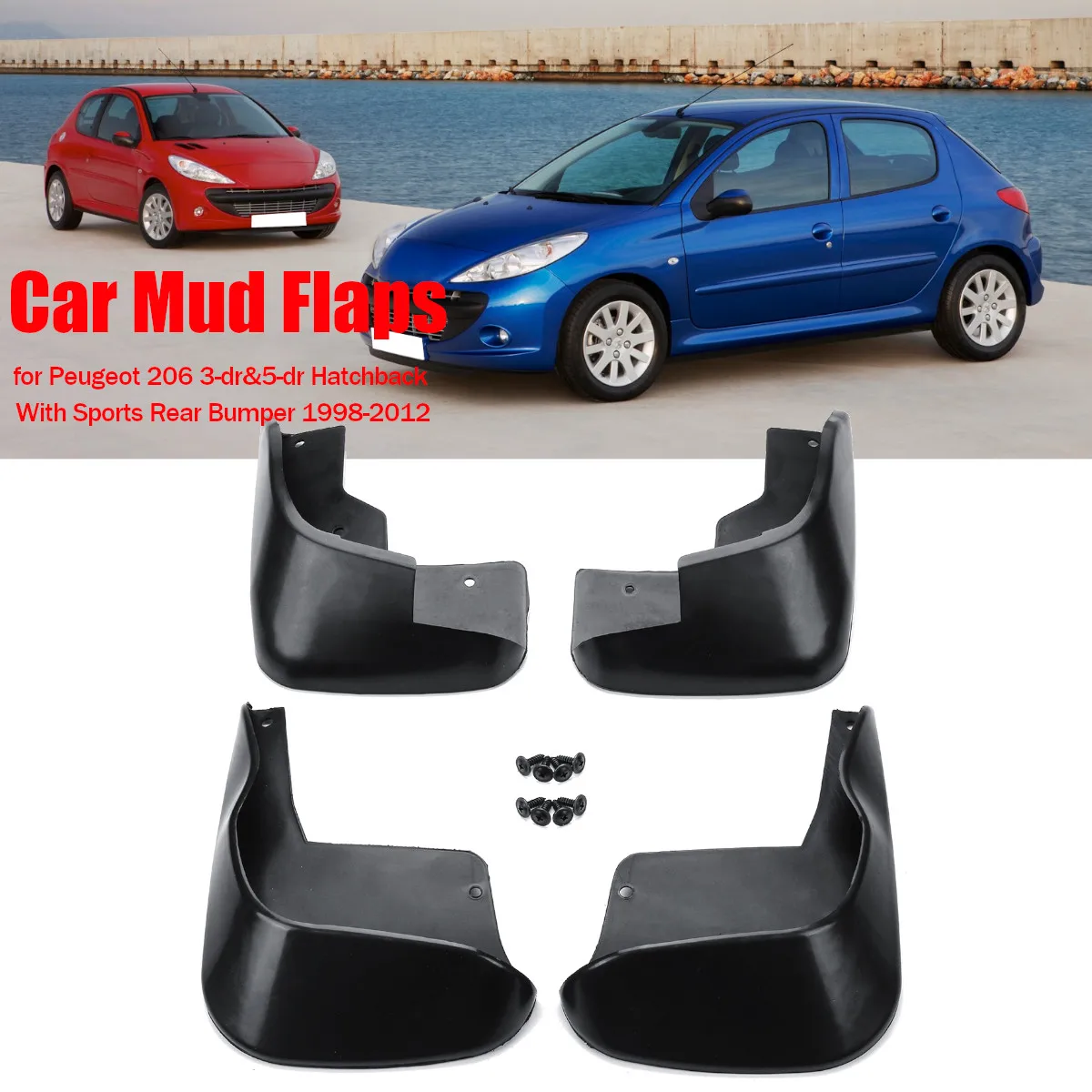 

4Pcs Car Fender Mud Flaps Front Rear Mudflaps Mud Splash Guards Mudguards for Peugeot 206 1998-2012