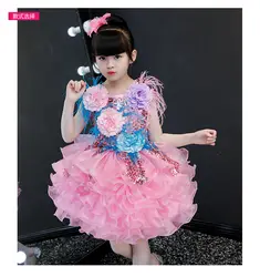 Девушки производительность розовый цветок детское танцевальное платье 3 слоя детские танцевальные костюмы танцевальная одежда для