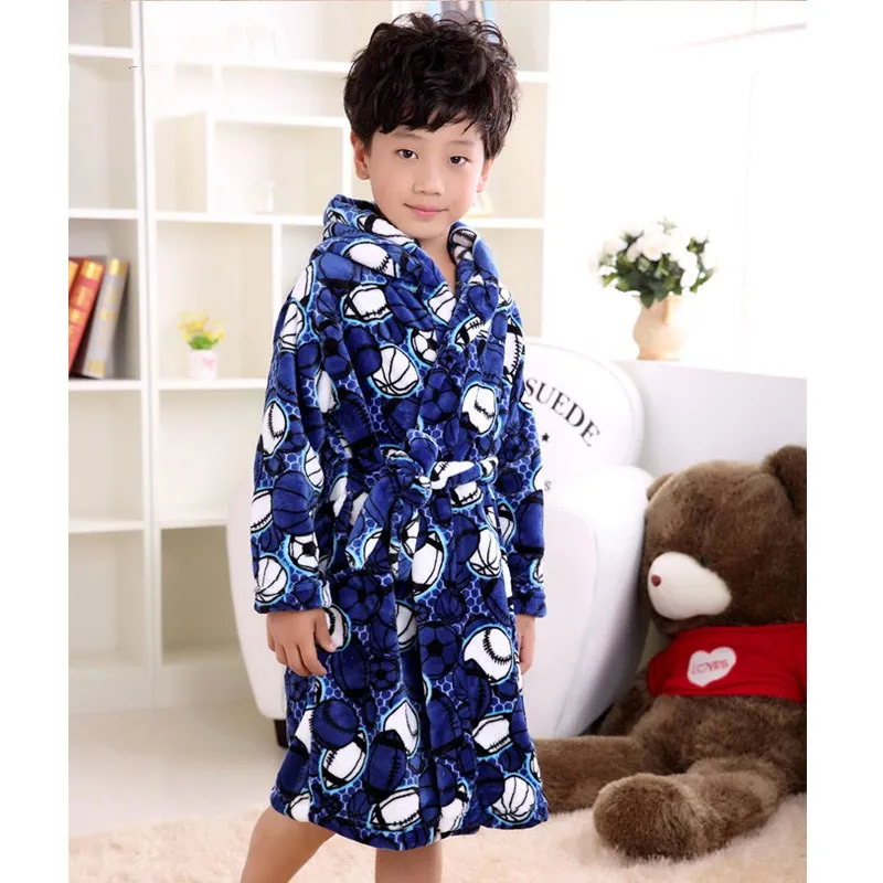 Brand Flannel Boys Cartoon Bear peignoir enfant Gown Hooded Robes