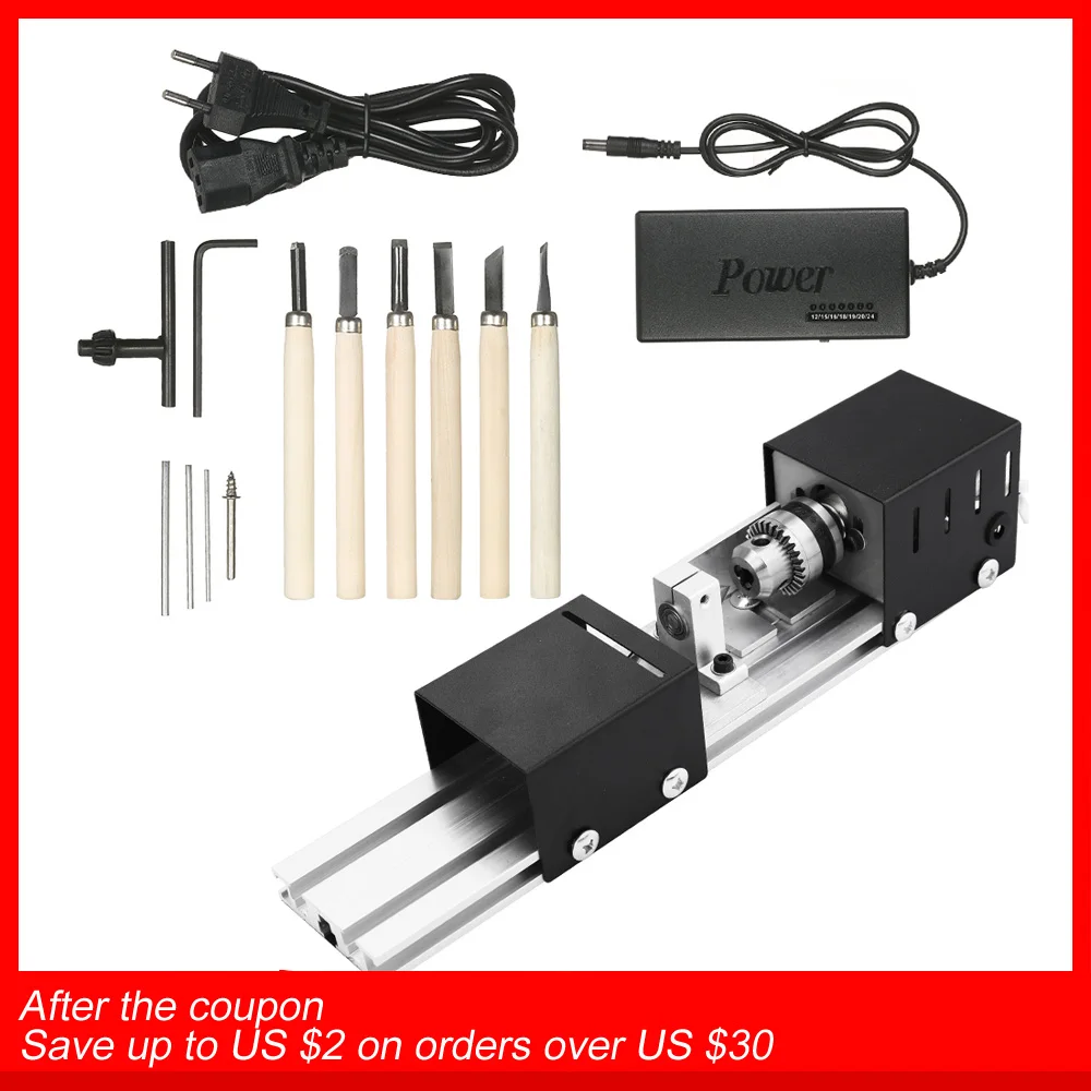 

100W Mini Beads Machine Miniature Lathe Grinding Polishing Beads Wood Working DIY Lathe Drill Rotary Tool 12-24VDC