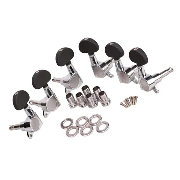 6PCS 3L3R Chrome Guitar String Machine Heads Tuning Pegs Keys Tuners with Black Buttons for Acoustic, Electric Guitars