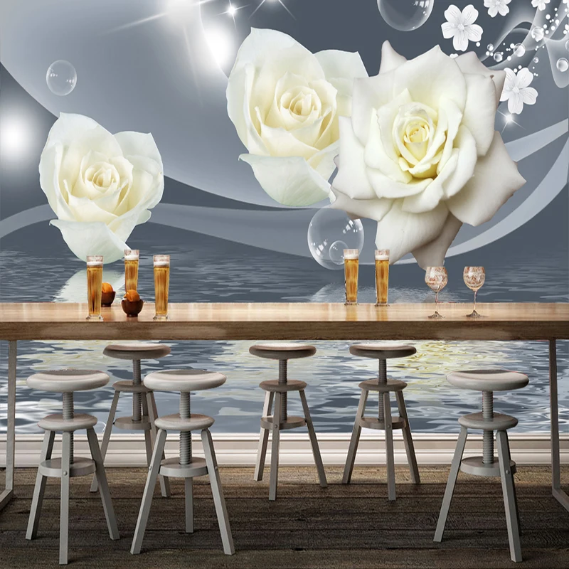 Свежий элегантный белый цветок розы пузырь фото обои гостиной фон стены 3D росписи экологически чистые влагостойкие фрески