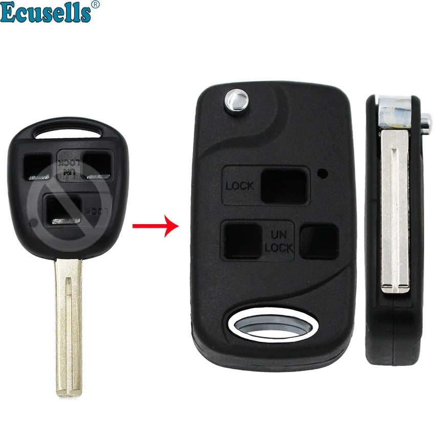 

3 Buttons Modified Flip Remote Key Shell for Lexus RX300 LS400 LS430 ES330 SC430 IS300 LX470 RX330 RX350 GS300 TOY48 UNCUT