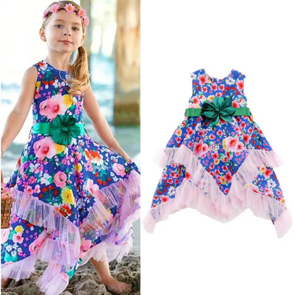 

Child necessities Baby Girls Flower Irregular baby girl clothes Princess Party Tulle Dress Clothes 2019 baby girl summer clothes
