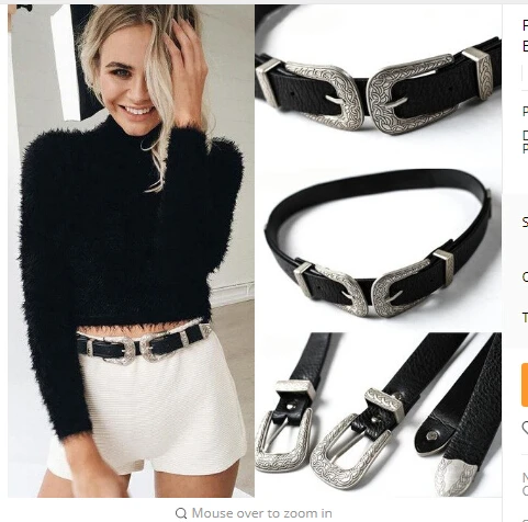 Cinturón de cuero con doble hebilla para mujer, moda Vintage, de Metal,  bohemio|Cinturones de mujer| - AliExpress