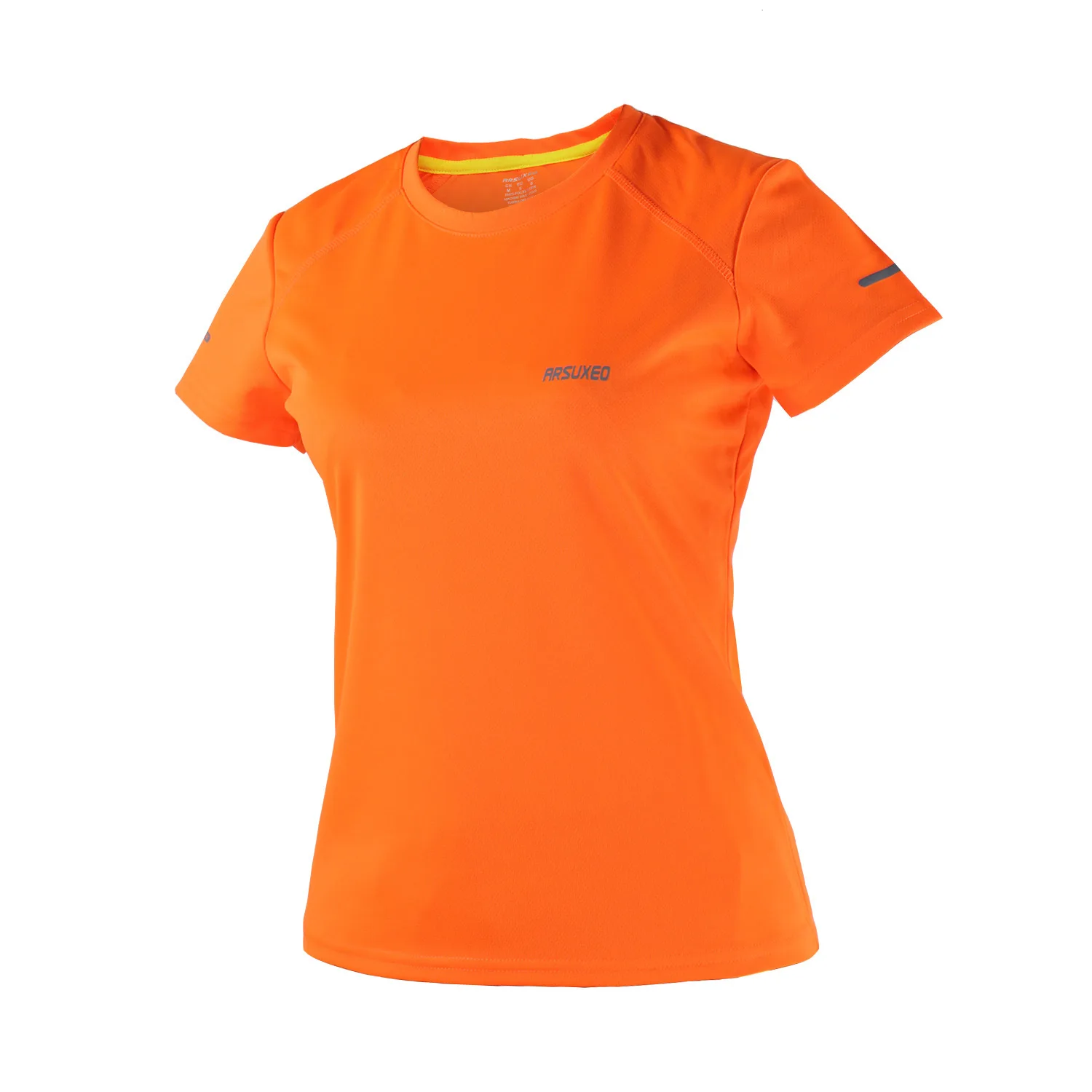 ARSUXEO, женская футболка для спортзала, короткий рукав, сухая посадка, Спортивная футболка, спортивный костюм для спортзала, футболка для фитнеса, одежда для бега, Джерси, спортивная одежда - Цвет: Оранжевый