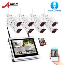 ANRAN P2P 8CH 12 дюймов ЖК-дисплей монитор NVR 2,0 МП 36IR на открытом воздухе 1080P Ночное видео аудио IP Беспроводной Камера безопасности Системы 1/2/3 ТБ HDD