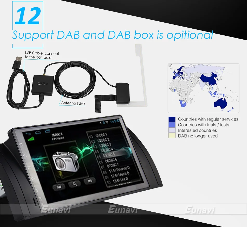 Sale Eunavi Quad Core 9 inch Android 9.0 PC 1 Din Car Radio GPS Radio Stereo For BMW E53 E39 X5 Support TV 3G WiFi OBD DVR Bluetooth 20