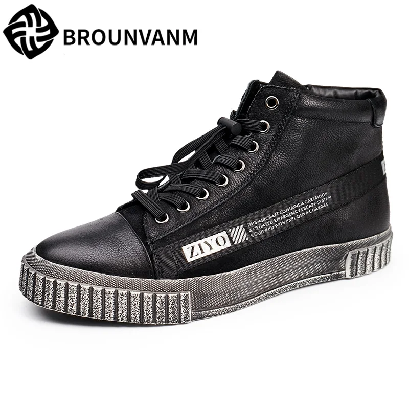 

Winter leather high shoes Vintage zipper old shoes casual shoes men nubuck leather all-match dirty shoes