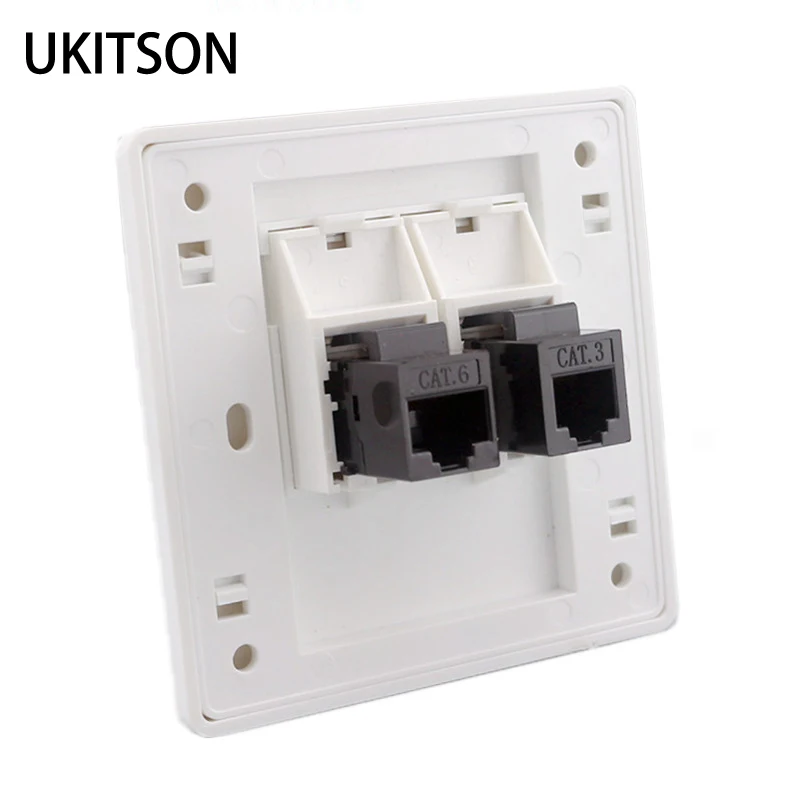 Straight Plug CAT6 RJ45 With CAT3 RJ11 Phone Wall Panel 86x86 Straight Plug CAT6 RJ45 With CAT3 RJ11 Phone Wall Panel 86x86