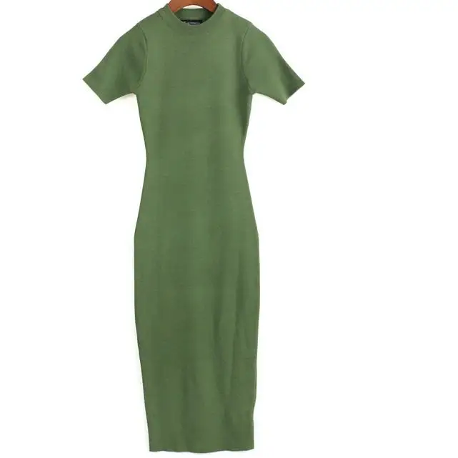 

spring autumn half Turtleneck women slim short Sleeve Stretch Dress package hip Knitted pencil dress