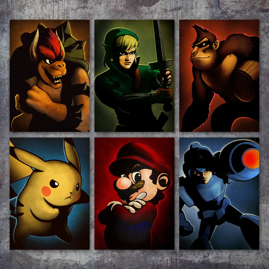 

Bowser megaman Kong Link Super Mario Pikachu Posters And Prints Wall Art Canvas Painting Wall Pictures For Living Room Decor