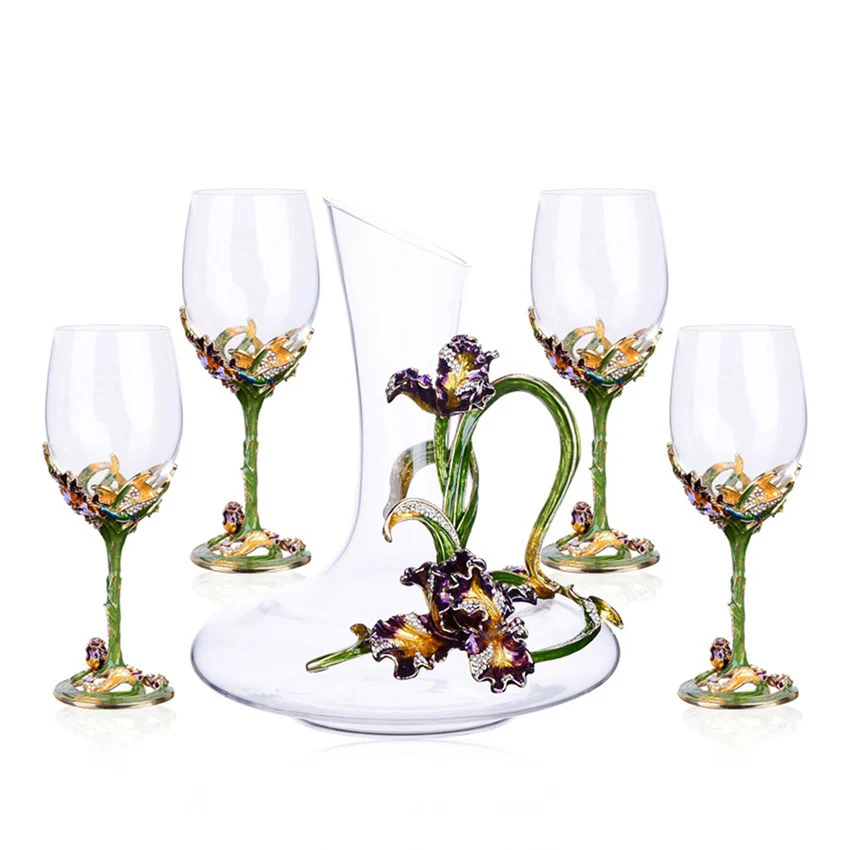 GFHGSD 5Pcs/Sets Creative Enamel Wine Glass Goblet Crystal Glass Wine Glass Gift Set QWS1030in