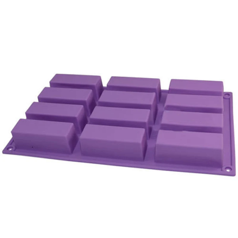 Newest 12-Cavity Rectangle Cake Silicone Mould Candy Chocolate Soap DIY Ice Cube Mold