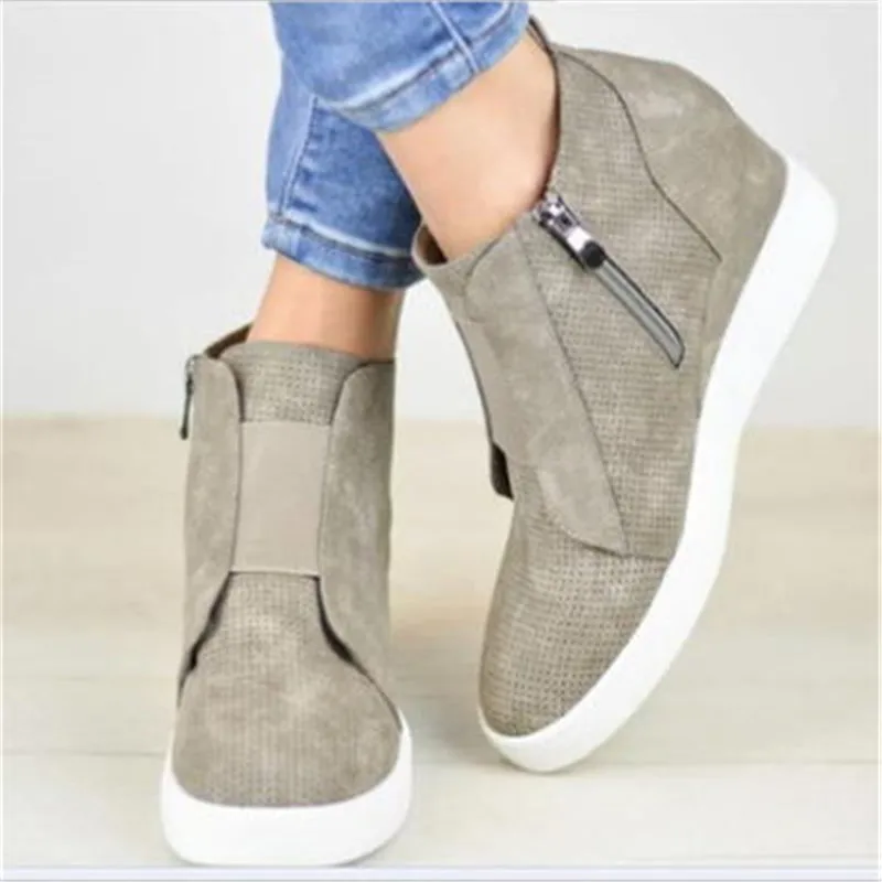 

Women Wedges Ankle Boots Autumn Lady Platform Leahter Ankle Boots For Women Fashion Height Increase Shoes Woman botas mujer