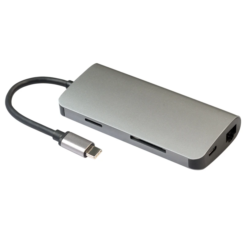 

8 In 1 Usb 3.0 Type-C Hub To Ethernet +4K Video Hdmi Pd Rj45 +Charging Port Adapter +Sd/Micro-SD Slot For Macbook Iphone Huawe