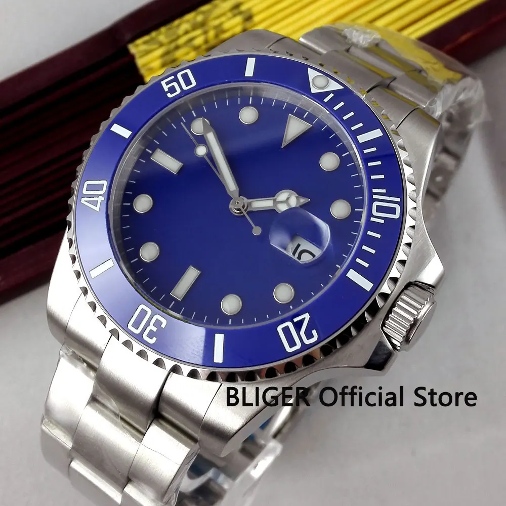 

Sapphire Crystal BLIGER 43MM Blue Sterile Dial Ceramic Bezel Stainless Steel Case Luminous Automatic Movement Men's Watch B302