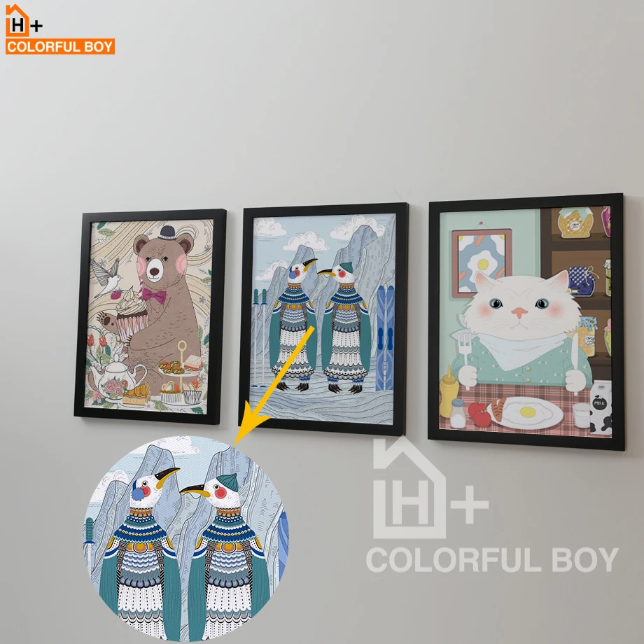 COLORFULBOY Ayam Ikan Zebra Dinding Seni Cetak Hewan Kartun Poster