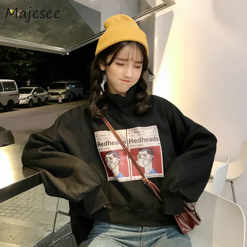 

Hoodies Harajuku Kpop Women Casual Loose BF Style Sweatshirts Womens Korean Long Sleeve Pullover Cartoon Printed Students Chic