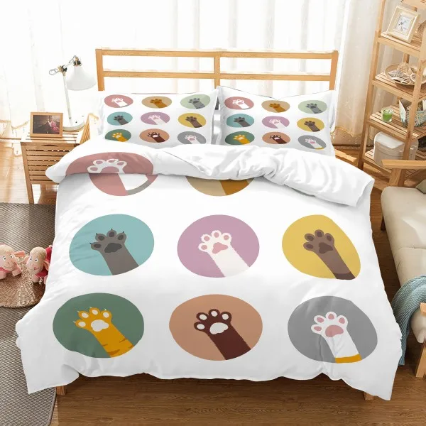 Cat Paw-7 Милые кошки Paw 3D печатных Постельное белье из микрофибры с героями мультфильмов, Комплект постельного белья с наволочкой 2/3 шт. домой постельные принадлежности вилки стандарта Австралии/США ЕС Размеры Комплект постельного белья - Цвет: Cat Paw-7