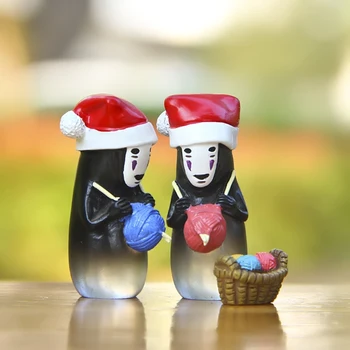 

3pcs/lot Miyazaki Hayao Spirited Away No Face Cute Figures Toys Christmas Knitting No Face&Basket Resin Action Figure Model Toy