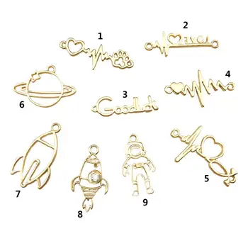 

9 Pcs/set Epoxy Metal Frame Love Rocket Astronaut Satellite Shape Pendant Necklace Earrings Accessories Manual DIY Material
