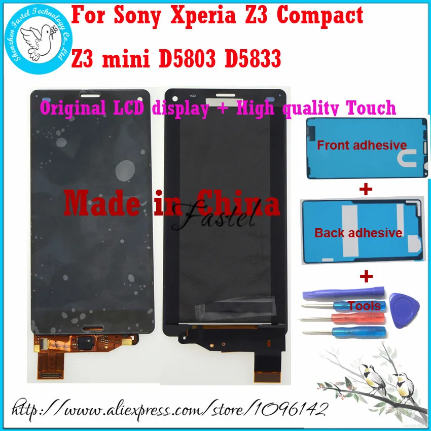 For Sony Xperia Z3 Compact Z3 mini D5803 D5833 Mobile Phone original LCD Display + high quality Touch Screen + adhesive