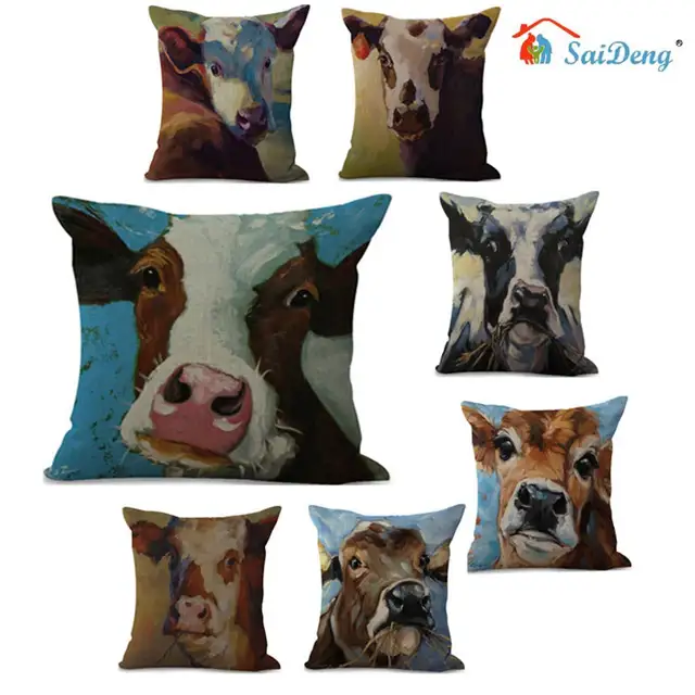 Saideng 18 Inch Cow Print Pillowcase Cotton Linen Pillow Case Home