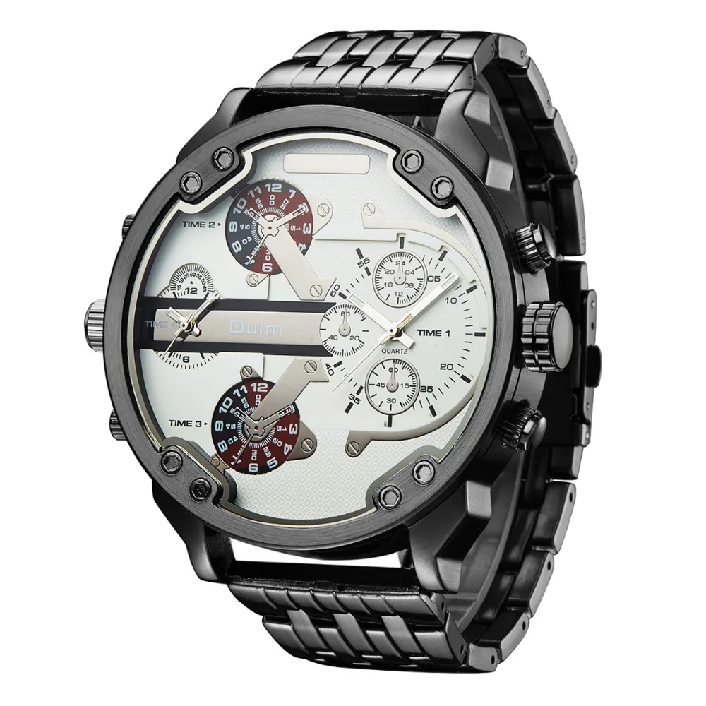 Koop Mannen Merk rvs Oulm Horloge Luxe Grote wijzerplaat Horloge wit case Quartz Relojes Sport Mode Mannelijke Militaire Horloge