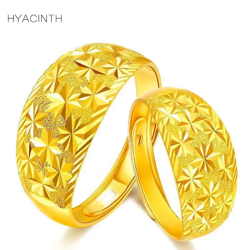 

Fine Jewelry Starry Sky Rings Real 999 Pure Gold Opening Adjustable Rings Fashion Accessories 2018 New Men Women Jewellery Rings