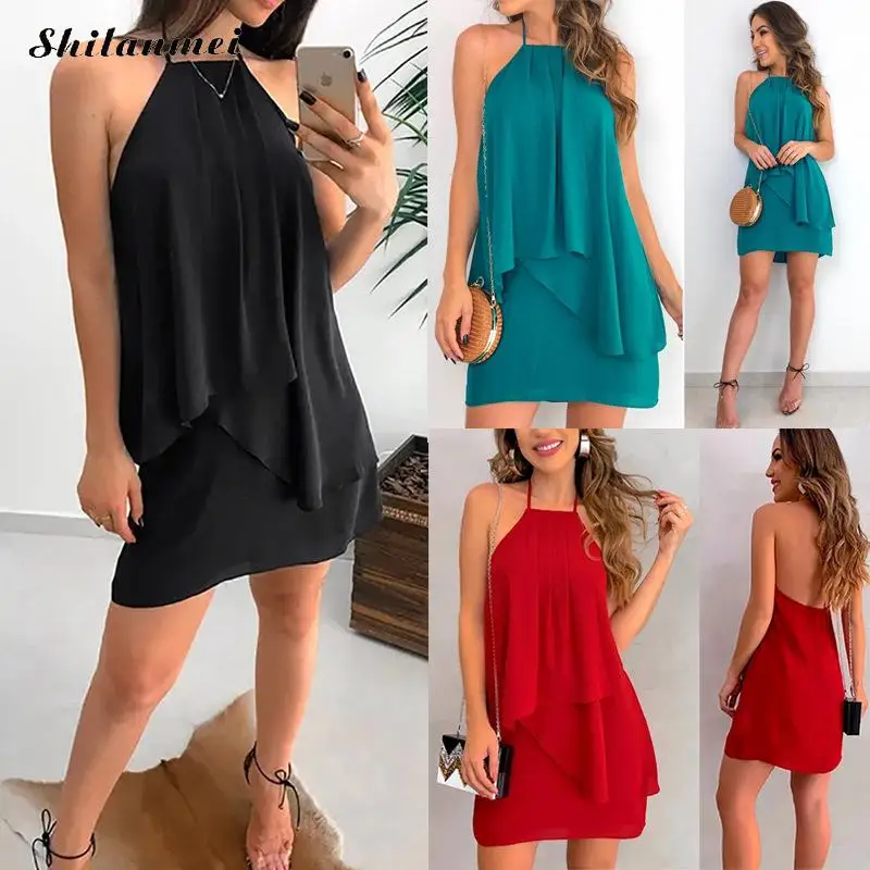 

Summer Sexy Solid Red Sling Backless Mini Dress For Women 2019 Fashion Casual Off Shoulder Robe Ladies Beach Party Dress